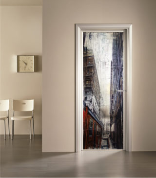 porta a vetro satinato con decoro digitale New york