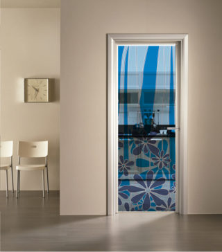 porta a vetro trasparente con decoro digitale Azzurra