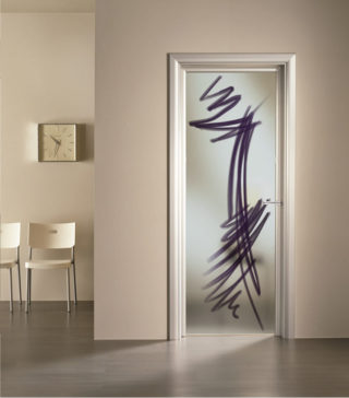 porta battente con vetro satinato e stampa digitale Mabelle