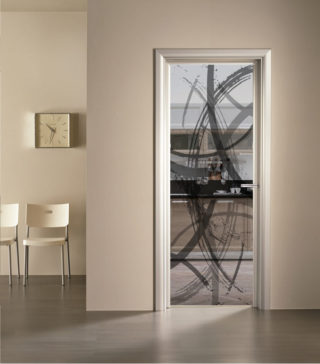 porta a vetro trasparente con decoro digitale Concordia